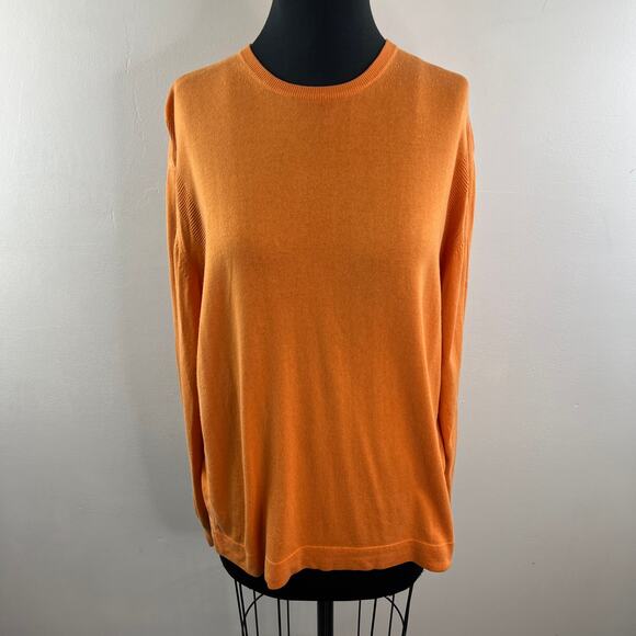 Jhane Barnes Orange Sweater Silk Cashmere Knit Crew Neck Pullover Sz Large L - Picture 2 of 8